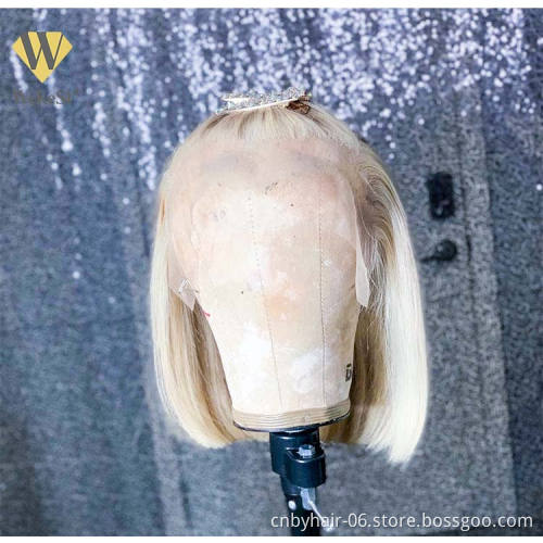 WEKES Brazilian 613 Blonde Colored Bob Wig,Raw Virgin Transparent Hd Full Lace Human Hair Wig,100% Bob Wig Human Hair Lace Front